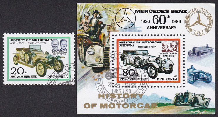 Postzegels Korea, History of the Motorcar, uit 1986.