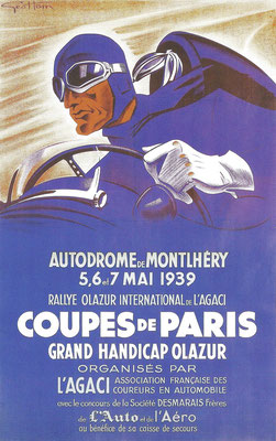 Affiche ontworpen door Geo Ham voor de Montlhéry Autodroom in 1939.