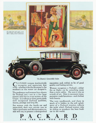 Advertentie Packard Eight 443 Convertible Sedan van Dietrich uit 1928.
