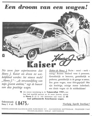 Nederlandse advertentie voor de Kaiser Henry J. uit 1951.