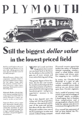 Advertentie Plymouth uit 1929.