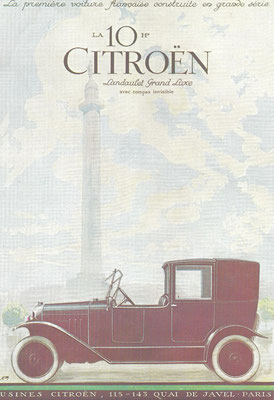 Advertentie van Citroën voor de 10 HP Landaulet Grand Luxe.