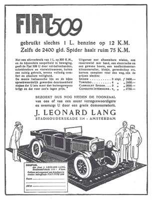 Nederlandse advertentie voor Fiat uit 1928.
