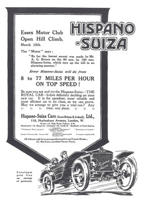 Engelse advertentie voor Hispano-Suiza 1913.