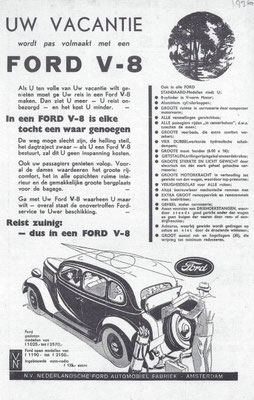 Nederlandse advertentie voor de Ford V8 uit 1935.