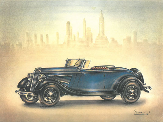 Ford 1934. Getekend door Piet Olyslager.