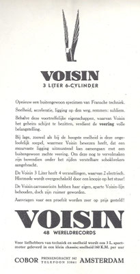 Nederlandse advertentie voor Voisin uit het weekblad De Auto jaargang 1932.