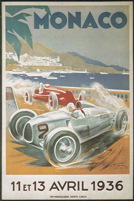 Omslag van het programma voor de Grand Prix van Monaco 1939, kunstwerk van Geo Ham. De eerste Grand Prix van Monaco werd in 1929 verreden.