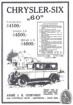 Nederlandse advertentie Chrysler uit 1927.