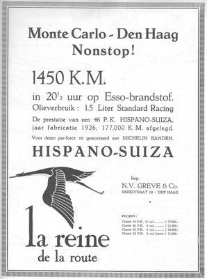 Advertentie voor Hispano-Suiza in het weekblad De Auto jaargang 1932.