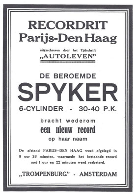 Advertentie uit 1921 voor Spyker.