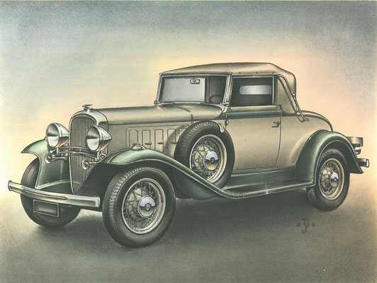 Oldsmobile 1932. Getekend door Piet Olyslager.