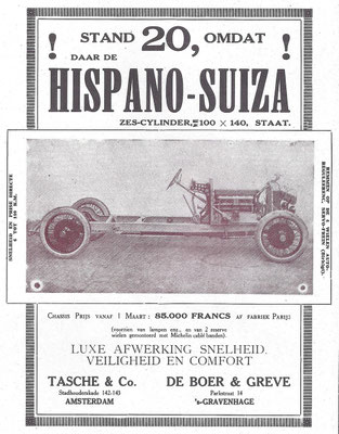 Nederlandse advertentie voor Hispano-Suiza.