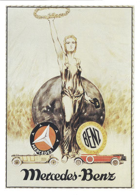 Affiche over de fusie van Daimler (Mercedes) en Benz uit 1926.