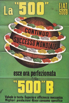 Poster van Fiat uit 1948, ontworpen door Puppo.
