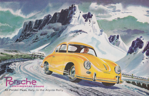 Porsche Continental Coupe op de Pordoi Pass tijdens de Alpine Rally (1956).