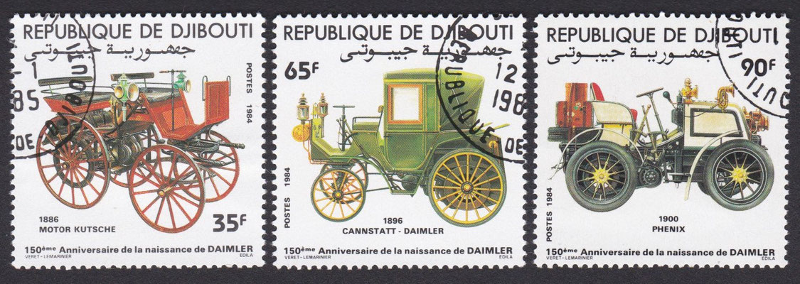 Postzegels Djibouti uit 1984, 150e geboortejaar Gottlieb Daimler.