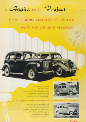 Reclame van Ford voor de Anglia en Prefect.