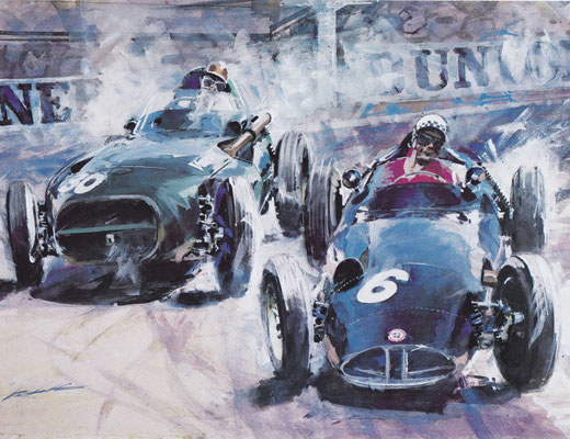 Grand Prix van Monaco in 1958.  Geschilderd door Walter Gotschke.