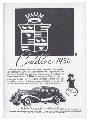 Nederlandse advertentie Cadillac uit 1937.