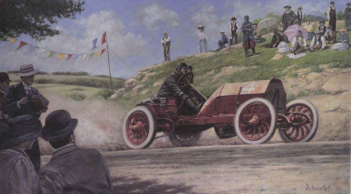 Lancia's Charge Up La Grand Tournant. Kunstwerk van Brad Schmehl.