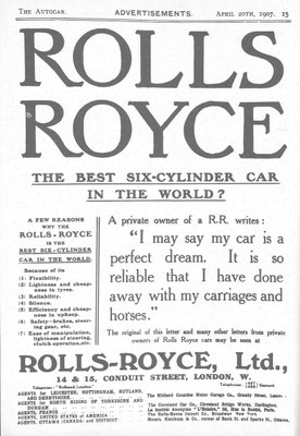 Advertentie van Rolls-Royce uit 1907.