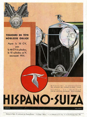 Franse advertentie van Hispano-Suiza uit 1931.