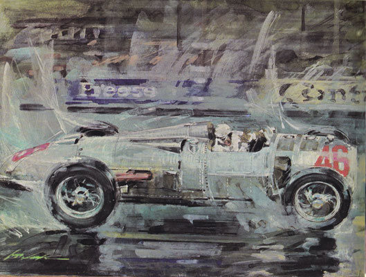 Mercedes op het A.V.U.S.-circuit  in 1934. Geschilderd door Walter Gotschke.