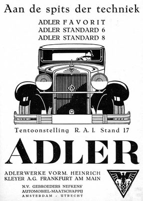 Advertentie van Nefkens voor Adler uit 1930.