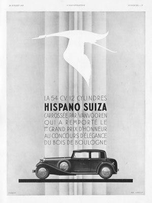 Franse advertentie van Hispano-Suiza in l'Illustration uit 1933.