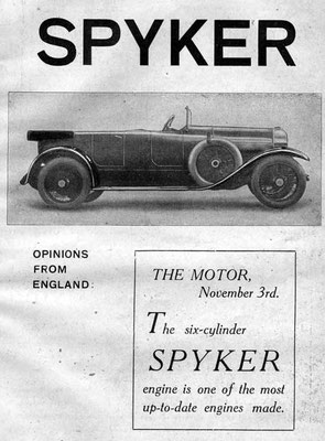 Advertentie voor Spyker uit 1921.