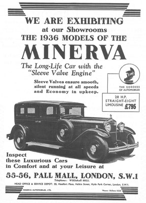 Engelse advertentie voor Minerva uit 1936.