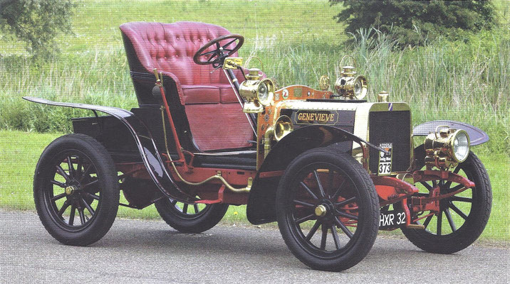 De Darracq 12-HP uit 1904 die een hoofdrol speelde in de film Genevieve.