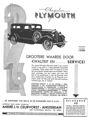 Nederlandse advertentie Plymouth.