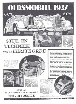 Nederlandse advertentie Oldsmobile uit 1937.