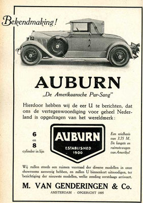 Nederlandse advertentie Auburn uit 1927.