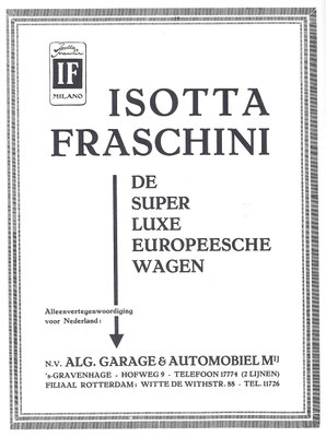 Nederlandse advertentie voor Isotta Fraschini uit 1930.