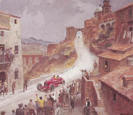 Nuvolari in de Targa Florio 1931. Kunstwerk van Peter Helck.