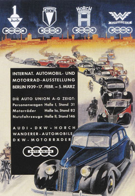 Reclame van Auto Union voor de Berlijnse Autobeurs in 1939.