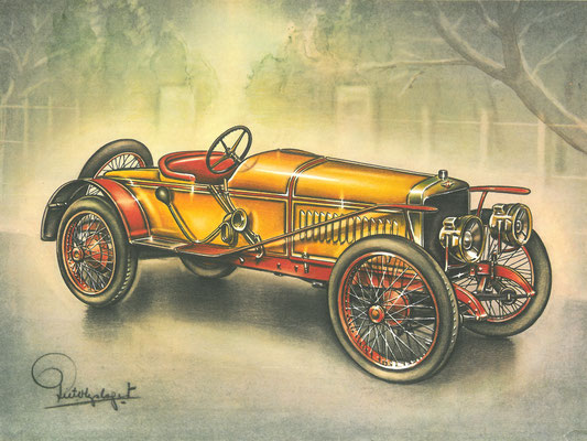 Hispano Suiza uit 1912. Getekend door Piet Olyslager.