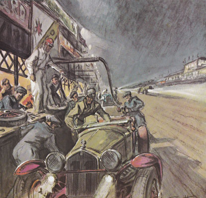 Kunstwerk van Geo Ham, de 24-uur van Le Mans in 1933.