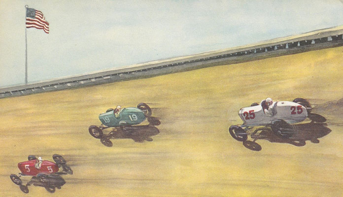 Een board-track (houten baan) in de USA in 1924.