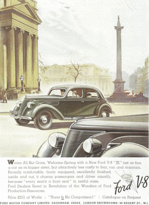 Engelse reclame voor de Ford V8 uit 1937.