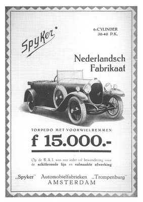 Advertentie voor Spyker.