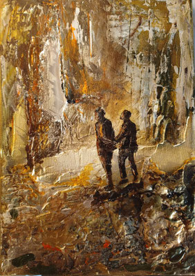 "Piotr i Jan", akryl na płótnie 35 cm x 25 cm, AD 2025, ZAPYTA O CENĘ