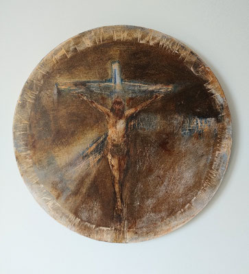 "Abscondere me", akryl na płótnie o śr.40 cm, AD 2024