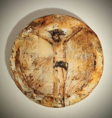 Manoppello, akryl na płótnie o śr.40 cm, A.D.2025, KOLEKCJA PRYWATNA