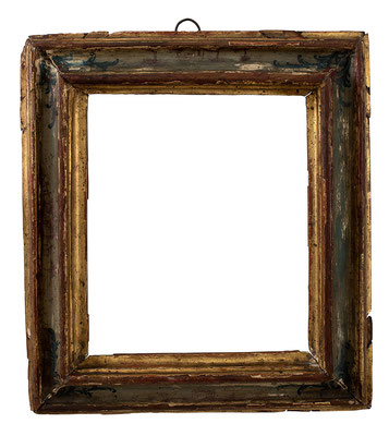 7820  Rahmen, Venedig 18.Jh., Pienienholz gefasst, bemalt und vergoldet, 17,4 x 15 x 4,5 cm