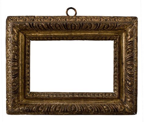 7808  Manieristischer Rahmen, Ligurien 17.Jh., Pappelholz geschnitzt und vergoldet, 15,6 x 24,3 x 7 cm