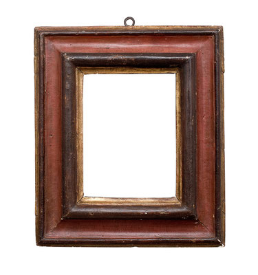 0496  Profil Rahmen, 17./18.Jh., Pappelholz polychrom gefasst und vergoldet, 17,1 x 13 x 7,4 cm